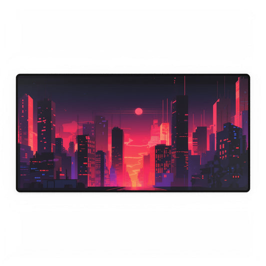 Cyberpunk Night City: Melancholic Digital Artwork - Desk Mat