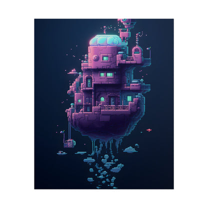 Cyberpunk Pixel Art: Futuristic Cityscape Digital Artwork - Poster