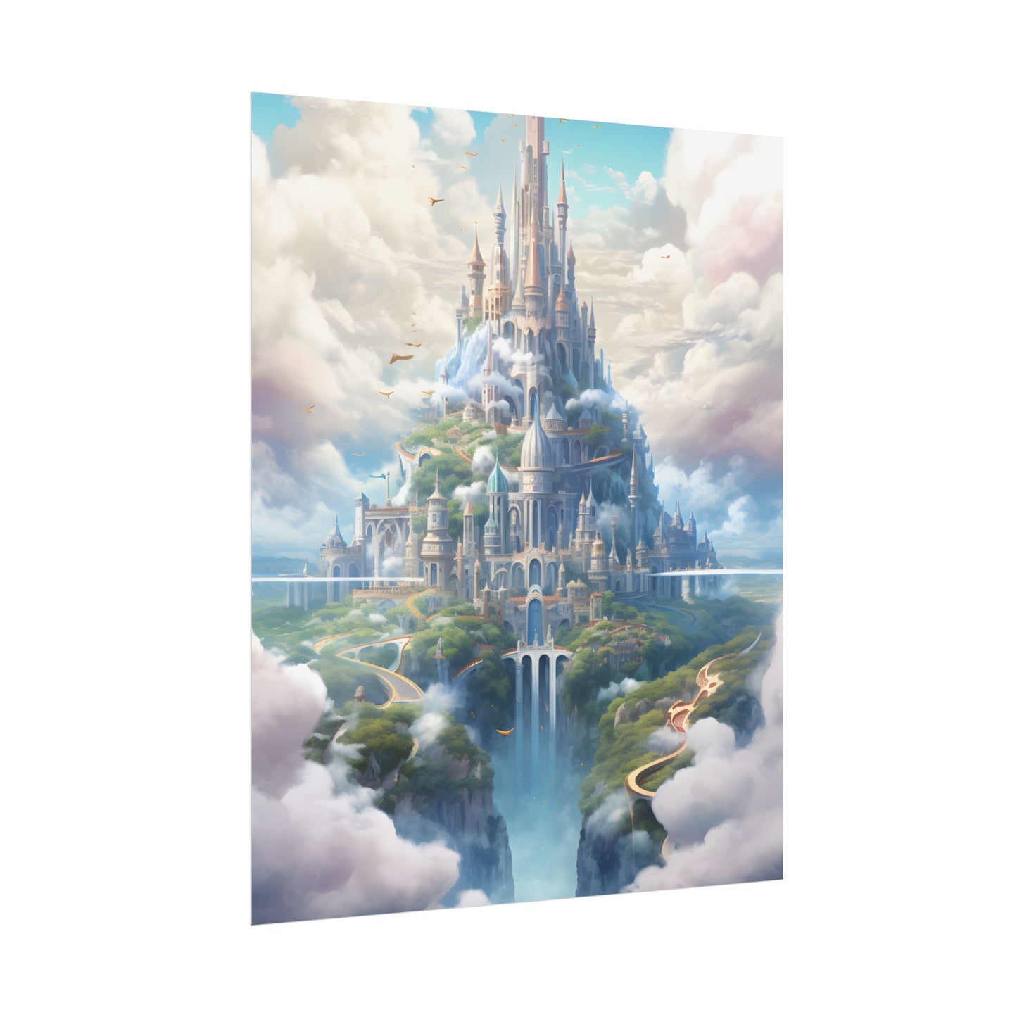 Floating City in Celestial Fantasy Realm: Whimsical Artwork - Poster