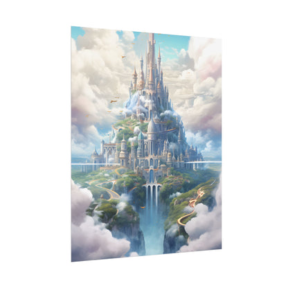 Floating City in Celestial Fantasy Realm: Whimsical Artwork - Poster
