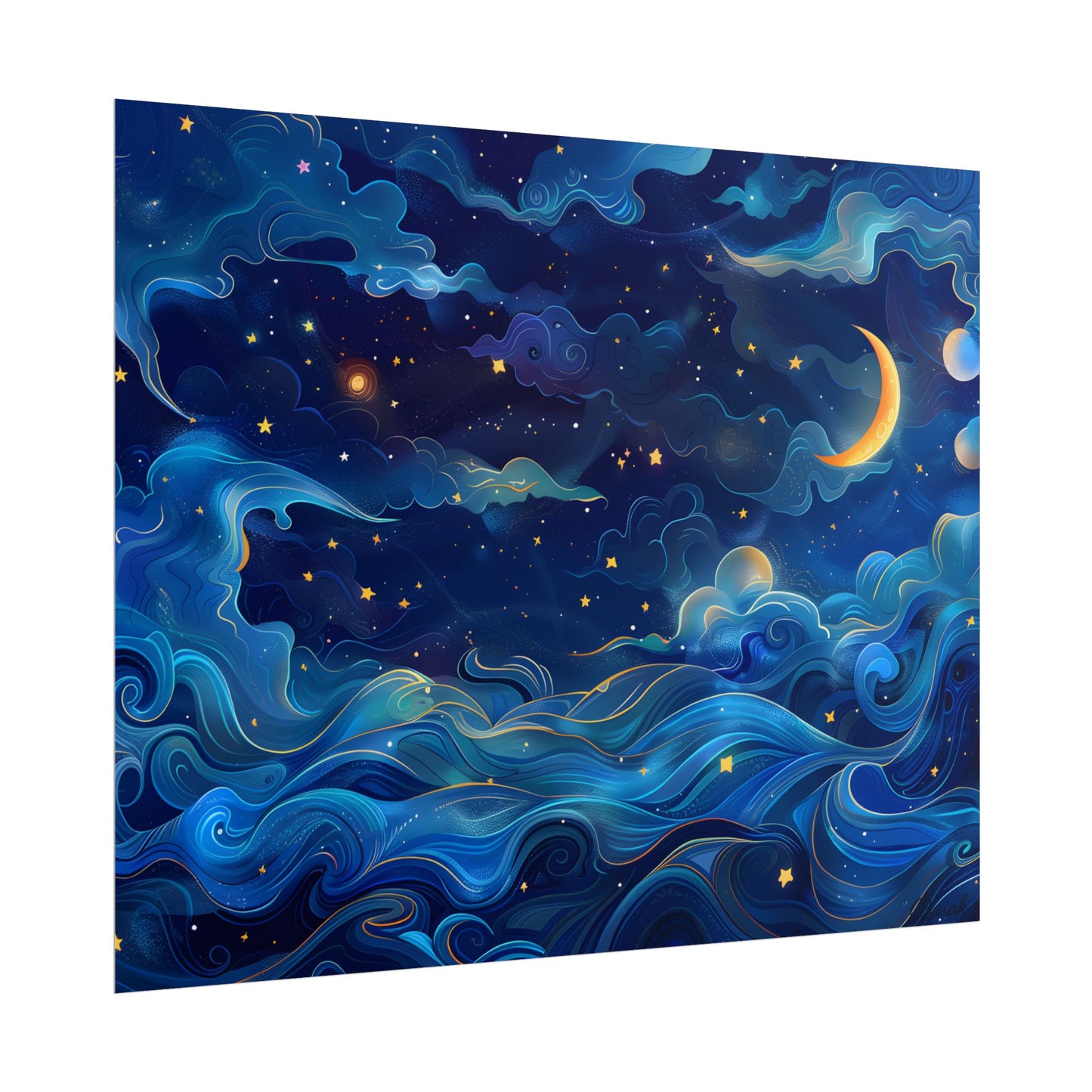 Whimsical Dreamy Night Sky: Stars, Moon, and Shooting Star - Poster
