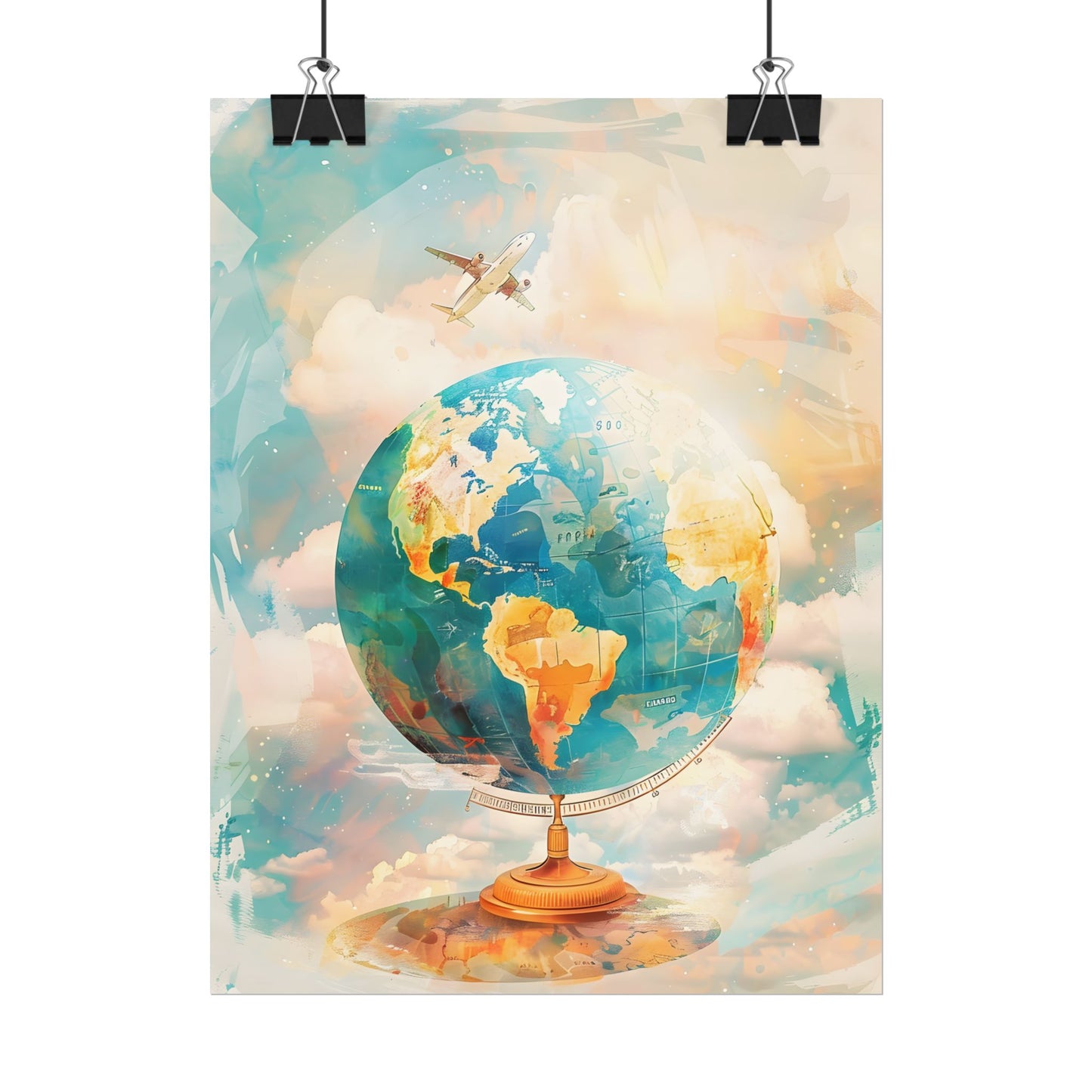 Vintage Globe with 80 Iconic Landmarks: Educational Artwork - Poster