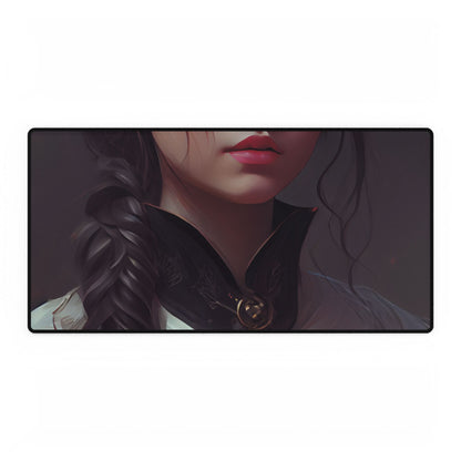 Realistic Female Portrait in Black Hair and Dress - Desk Mat