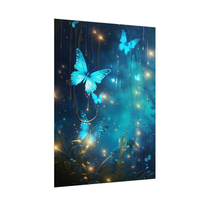 Fantasy Night Forest: Bokeh Glow Digital Artwork - Poster