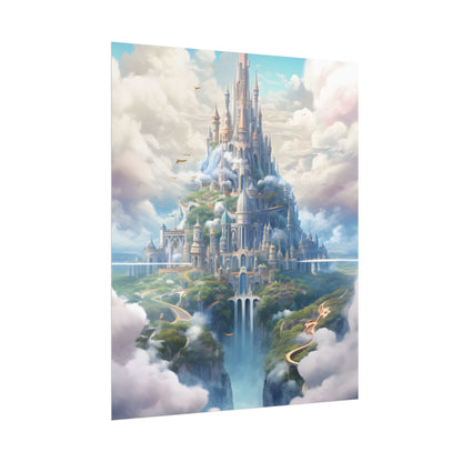 Floating City in Celestial Fantasy Realm: Whimsical Artwork - Poster
