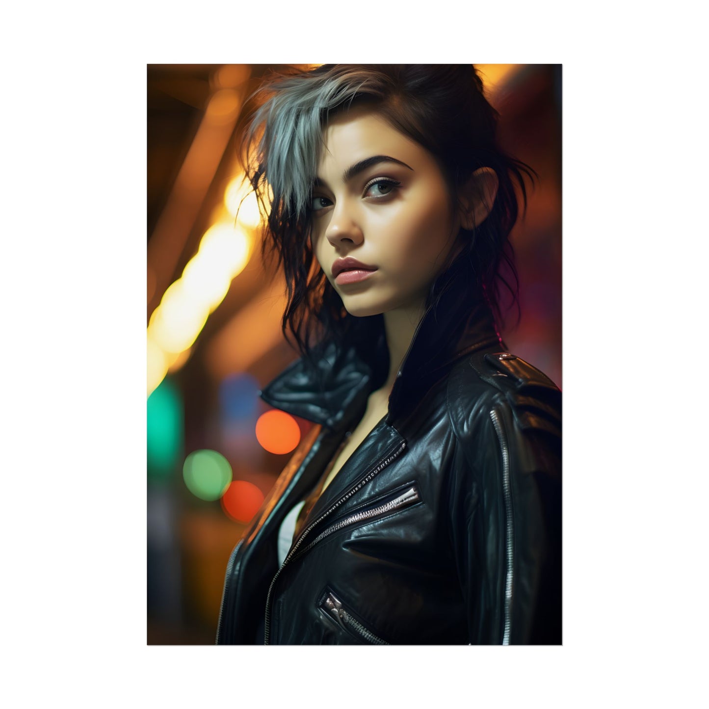 Vibrant Digital Art Print: Teenage Cyberpunk Close-Up - Poster