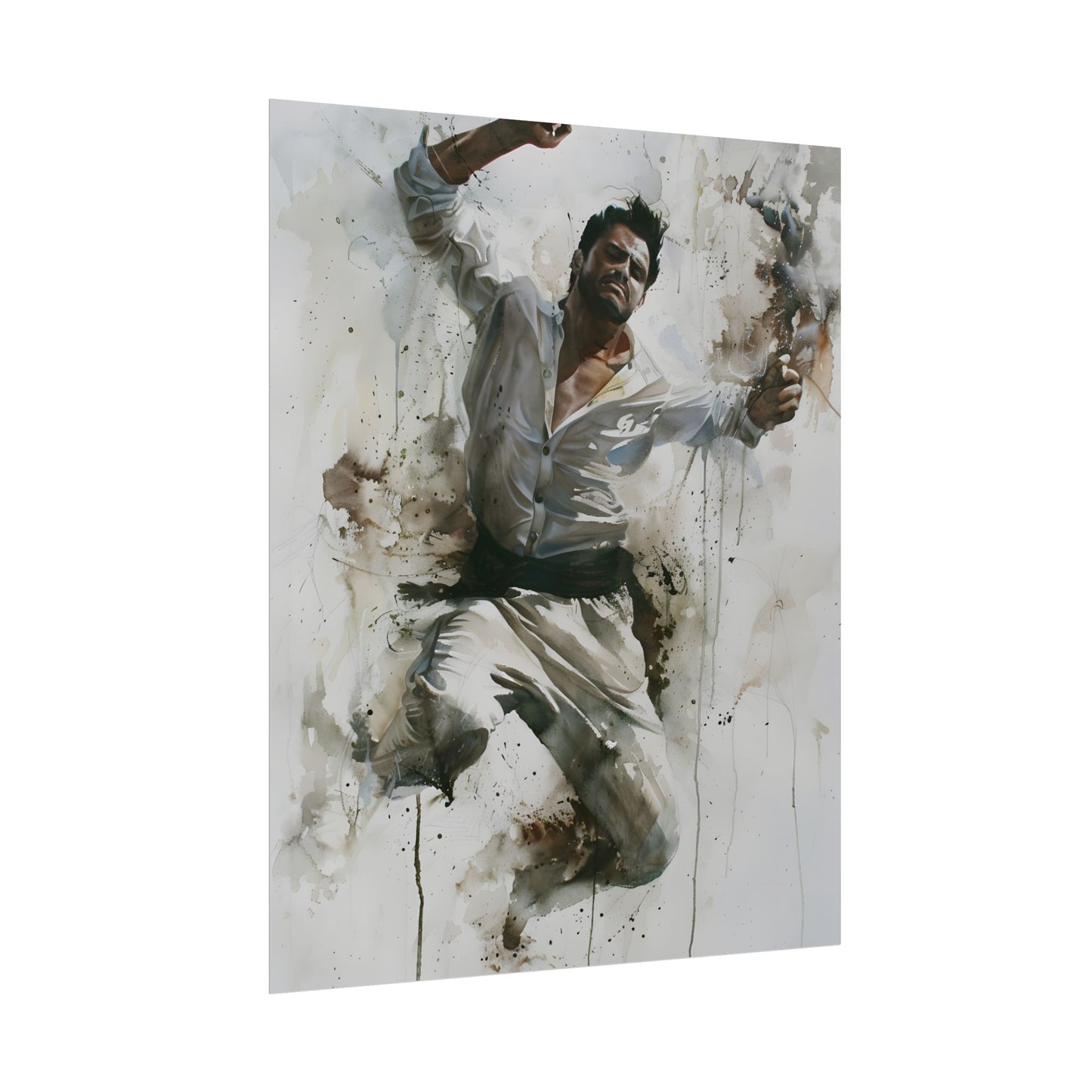 Watercolor Artwork: Man Dancing in Dynamic Movement - Poster