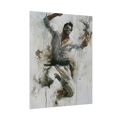 Watercolor Artwork: Man Dancing in Dynamic Movement - Poster