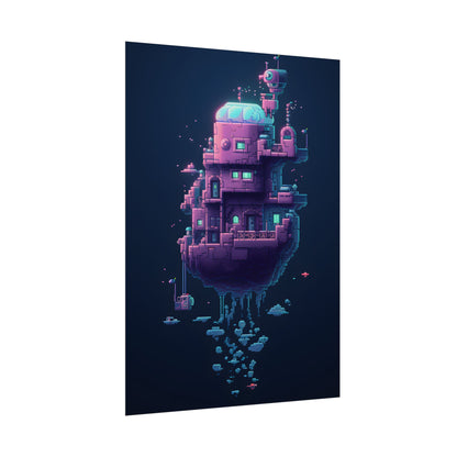 Cyberpunk Pixel Art: Futuristic Cityscape Digital Artwork - Poster