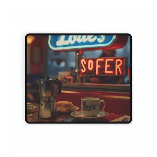 Retro Kitchen Diner Scene: Cozy Coffee Moment - Desk Mat