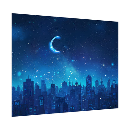 Peaceful Night Sky with Crescent Moon: Starry Digital Art - Poster