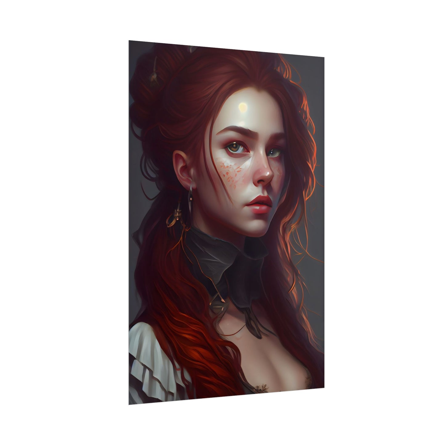Formal Redhead Portrait: Nature-Themed Artwork in Green and Blue - Poster