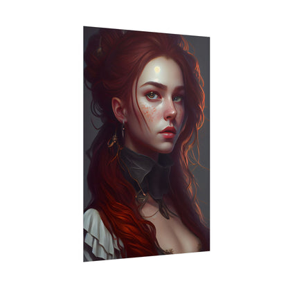 Formal Redhead Portrait: Nature-Themed Artwork in Green and Blue - Poster