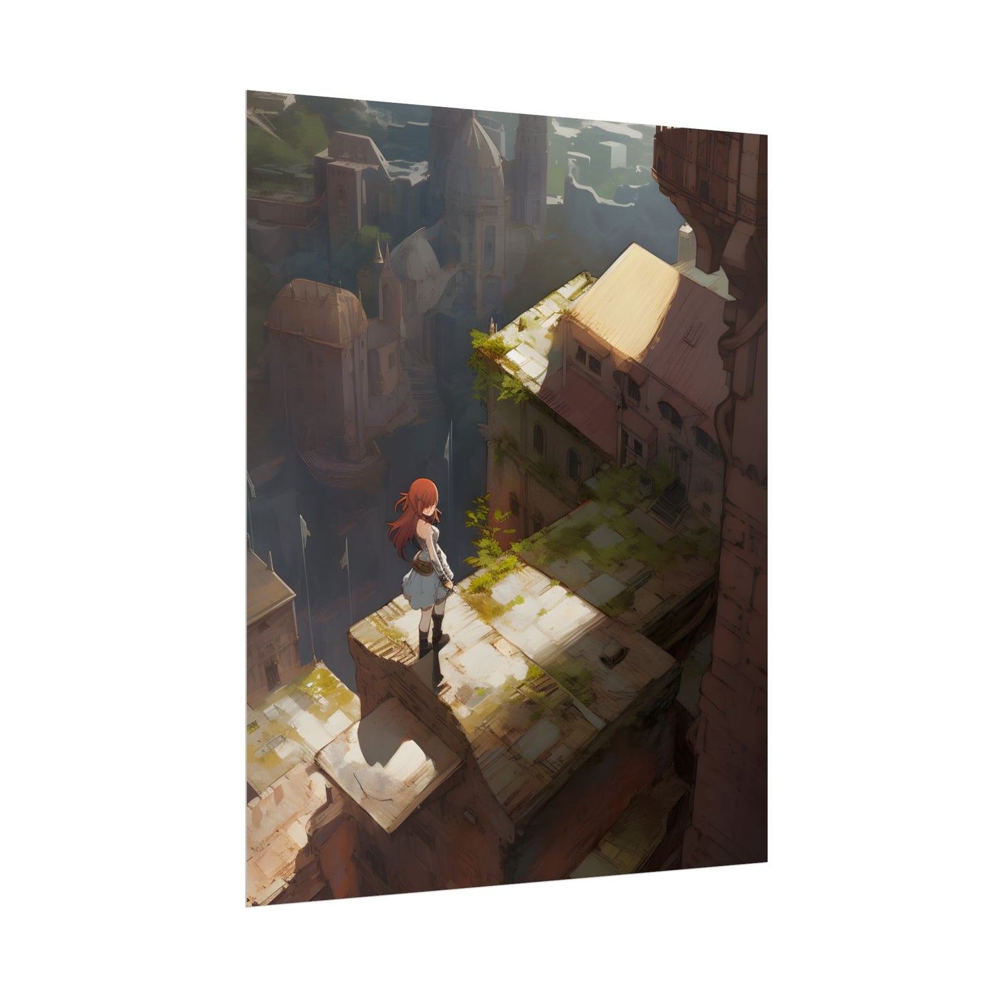 Dramatic Anime Red-Haired Heroine: Digital Artwork of Courage and Action - Poster