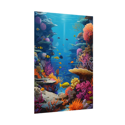 Vibrant Coral Reef Sanctuary: Tropical Marine Life Art - Poster