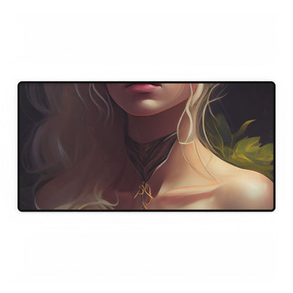 Detailed Blonde Female Portrait: Red Top Artwork - Desk Mat