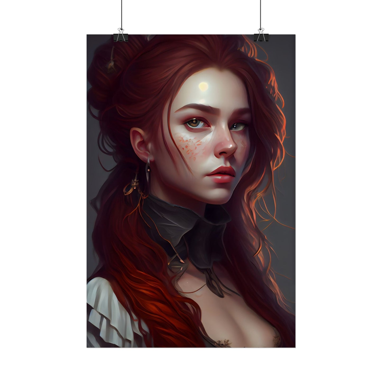 Formal Redhead Portrait: Nature-Themed Artwork in Green and Blue - Poster