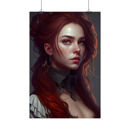 Formal Redhead Portrait: Nature-Themed Artwork in Green and Blue - Poster