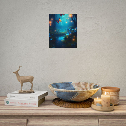 Moonlit Night Forest: Glowing Foggy Fantasy Bokeh Art - Poster