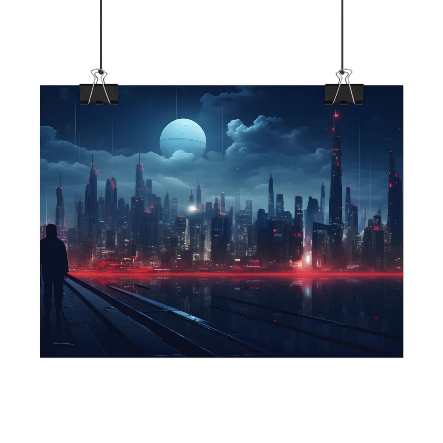 Melancholic Night: A Solo Figure in Cyberpunk Cityscape - Poster