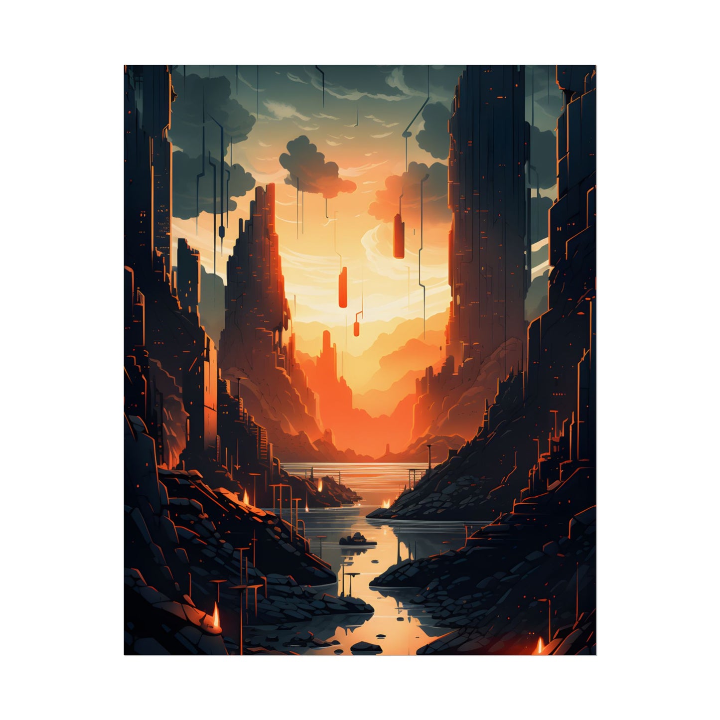 Cyberpunk Metropolis Ablaze: Nocturnal Digital Masterpiece - Poster
