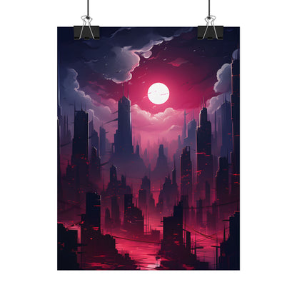Burning Cyberpunk Cityscape: Digital Artwork at Night - Poster