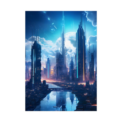 Dark Future Cityscape: Cyberpunk Dystopia Neon Artwork - Poster