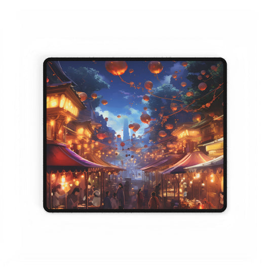 Magical Nighttime Street Food Market: Vibrant Evening Scene - Desk Mat