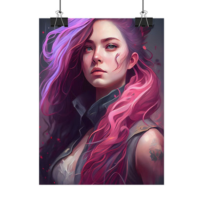 Astonishing Female Portrait: Stylized Pink Hair Artwork in Dre - Poster