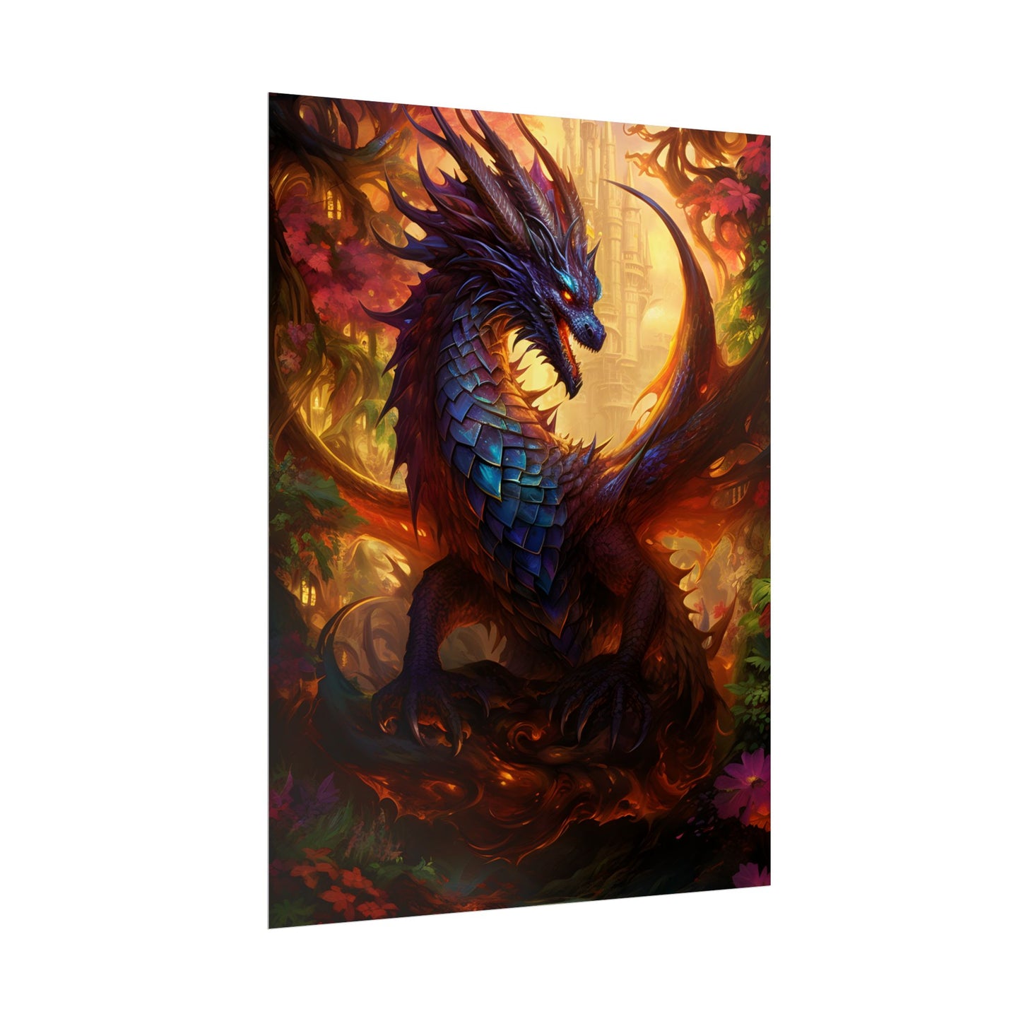 Majestic Dragon Guardian: Fantasy Landscape Art - Poster
