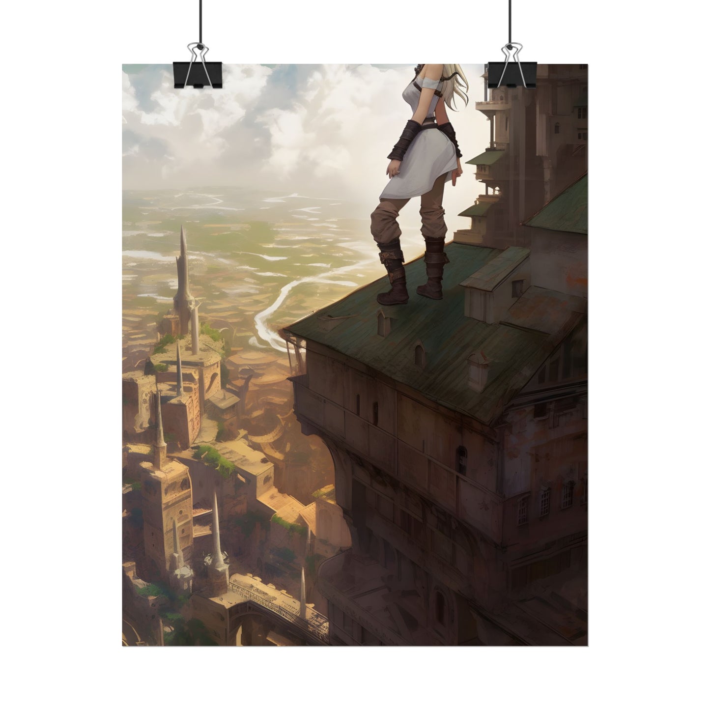 Dramatic Birds Eye View: Anime Blonde Female in Contemplation - Poster