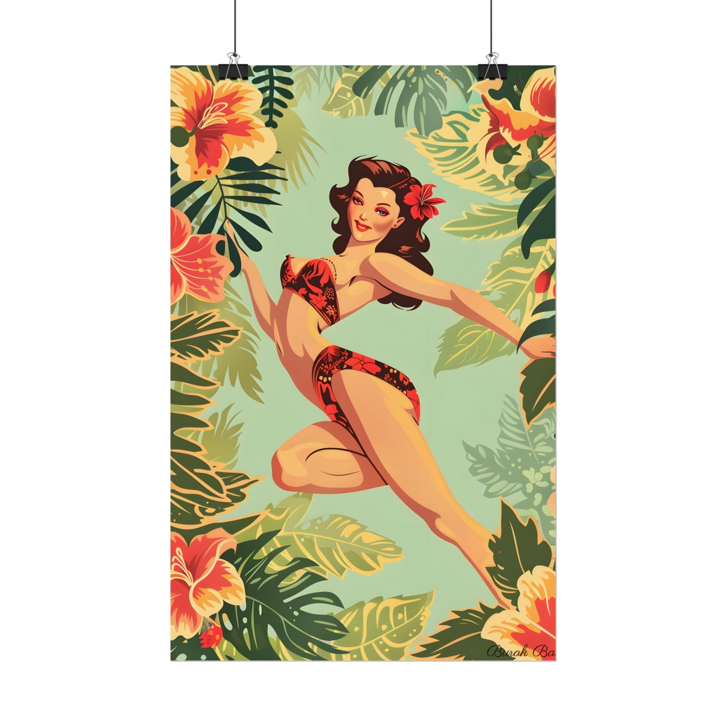 Vintage Retro Pin-Up Girl: Mid-Century Art Illustration - Poster