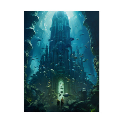 Sunken Ancient City: Underwater Ruins Digital Art - Poster