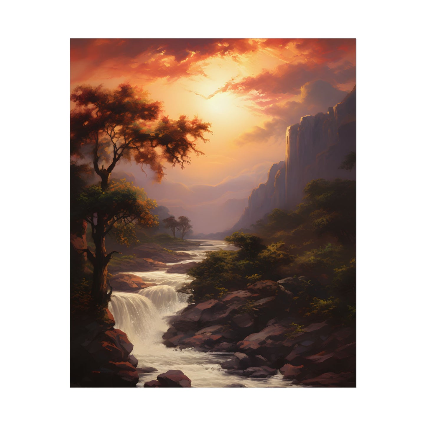 Breathtaking Waterfall Oil Painting: Meticulous Artwork - Poster
