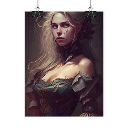Blonde Female Portrait in a Dress: Stunning Artwork - Poster