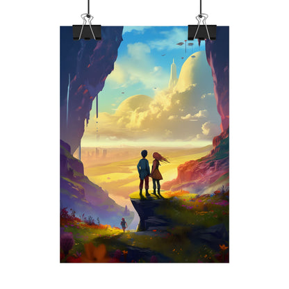Nature's Friends: Girl and Boy on Meadow Hill - Poster