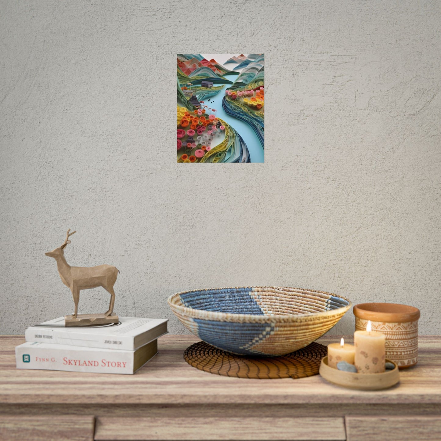 Paper Quilled Island Landscape: Handmade Artwork Photo - Poster