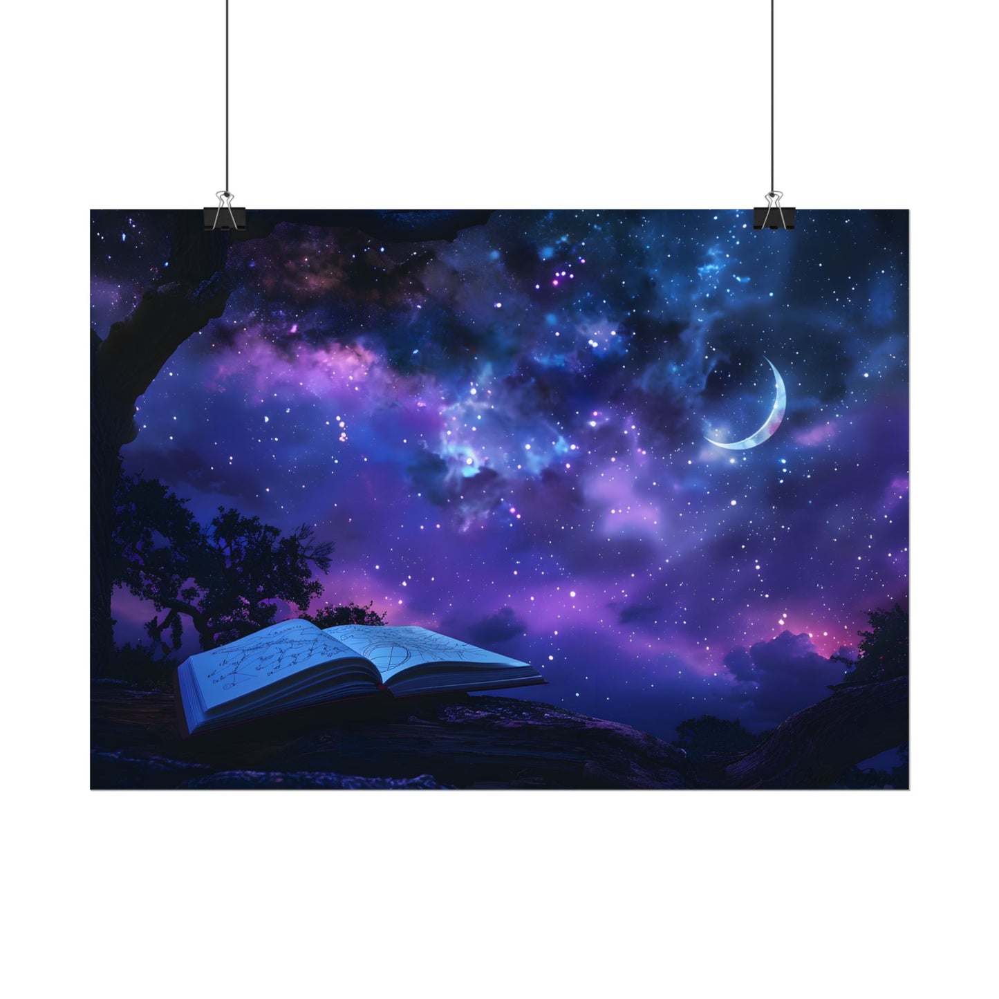 Mystical Night Sky: Stars and Crescent Moon - Poster