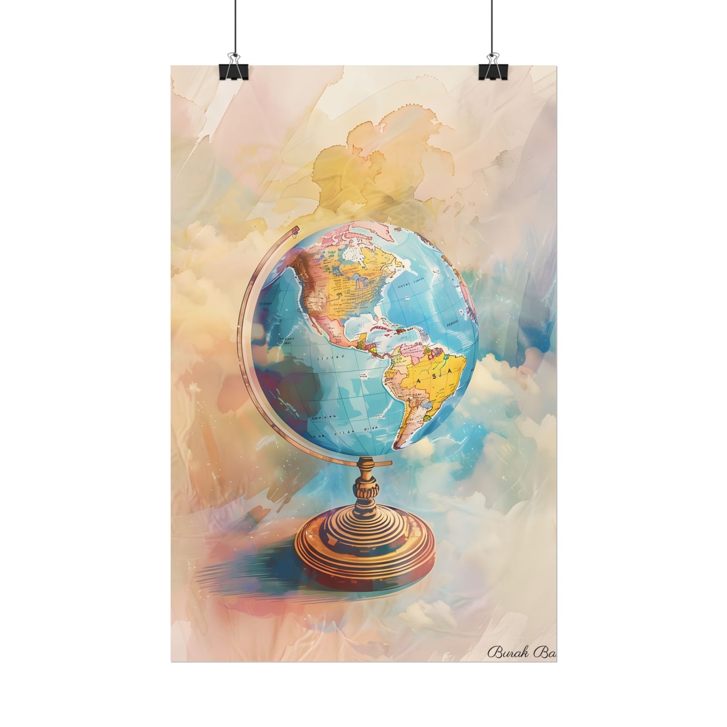 Vintage Globe Adventure: 80 Iconic Landmarks on a Classic Map - Poster