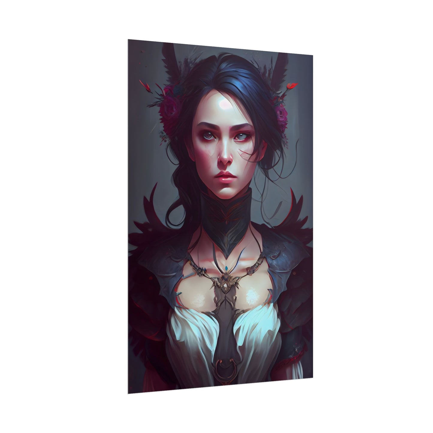 Enchanting Female Portrait: Elegant Black Dress Artwork - Poster