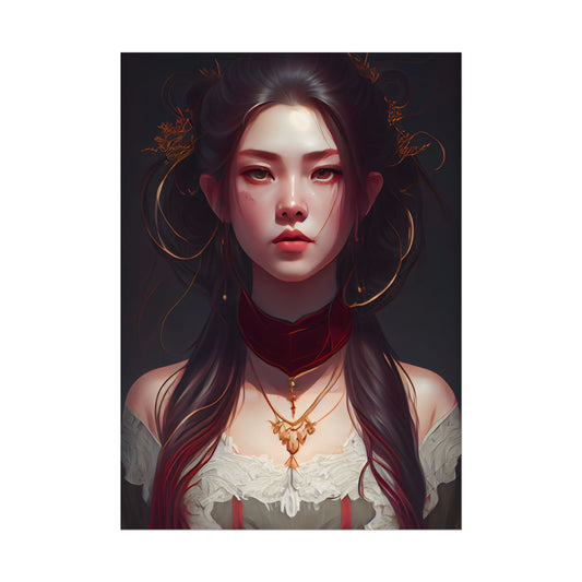 Intense Female Portrait: Brown Hair Beauty - Poster