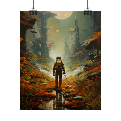Futuristic Explorer in Wilderness: Digital Artwork - Poster