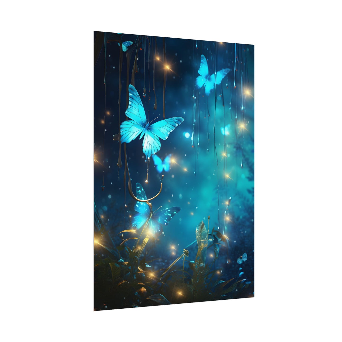 Fantasy Night Forest: Bokeh Glow Digital Artwork - Poster