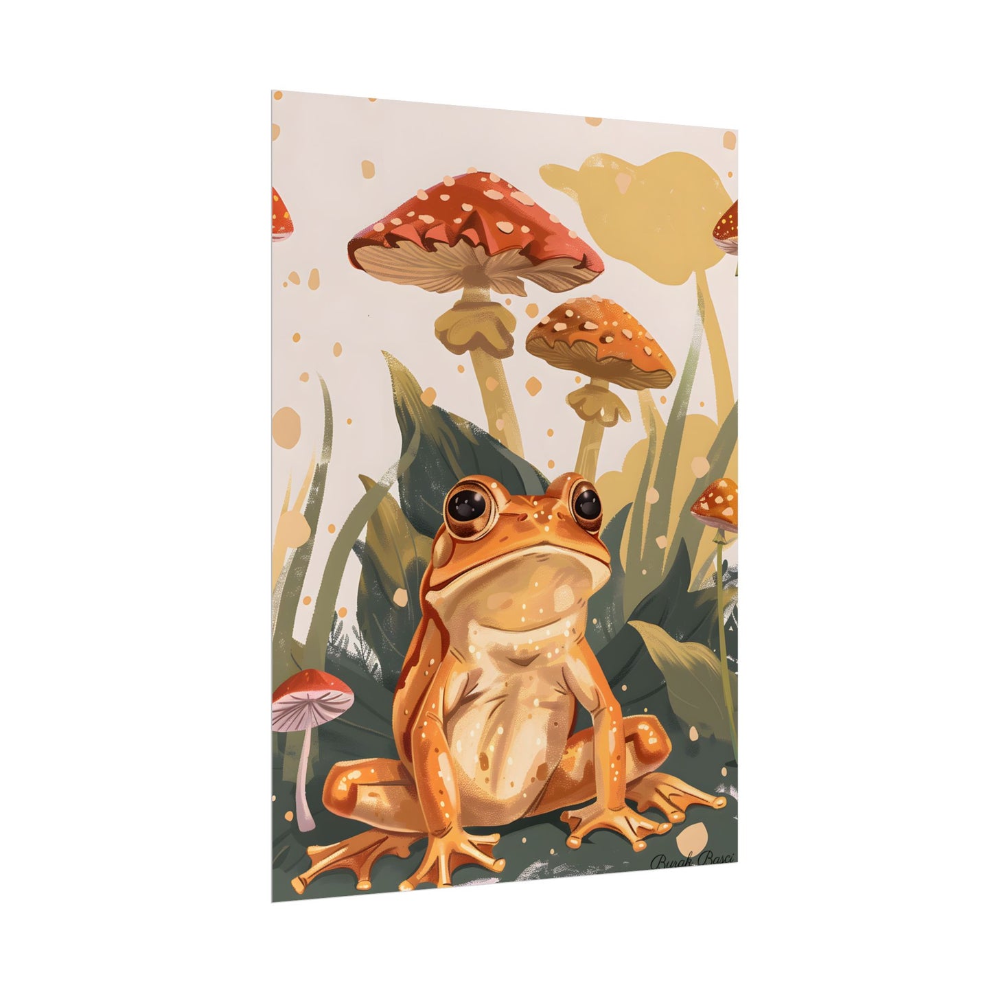 Retro Frog's Smile: Colorful Mushroom Illustration - Poster