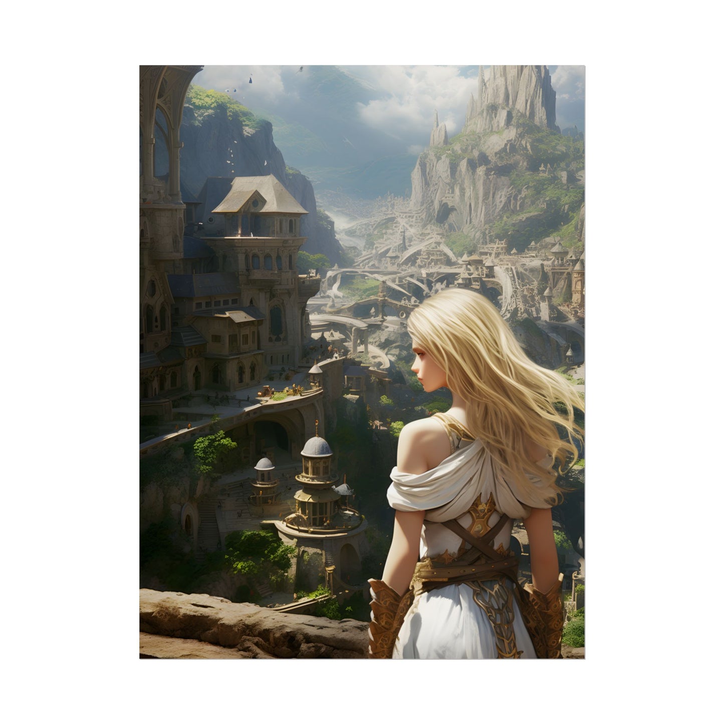 Dramatic Anime Blonde: Flying Female Digital Art - Poster