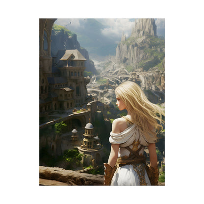 Dramatic Anime Blonde: Flying Female Digital Art - Poster