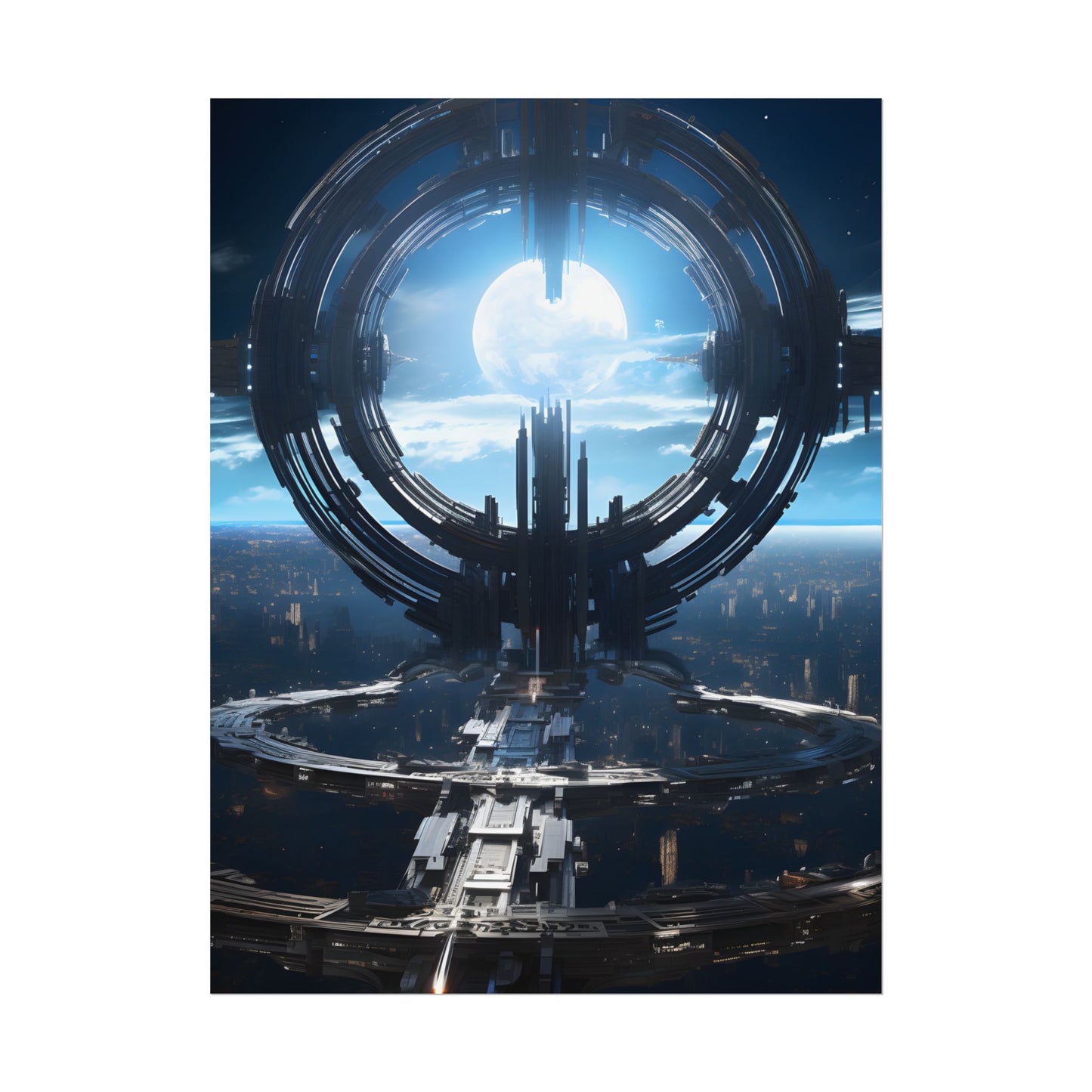 Futuristic Space Station: Orbiting Multimoon Planet Artwork - Poster