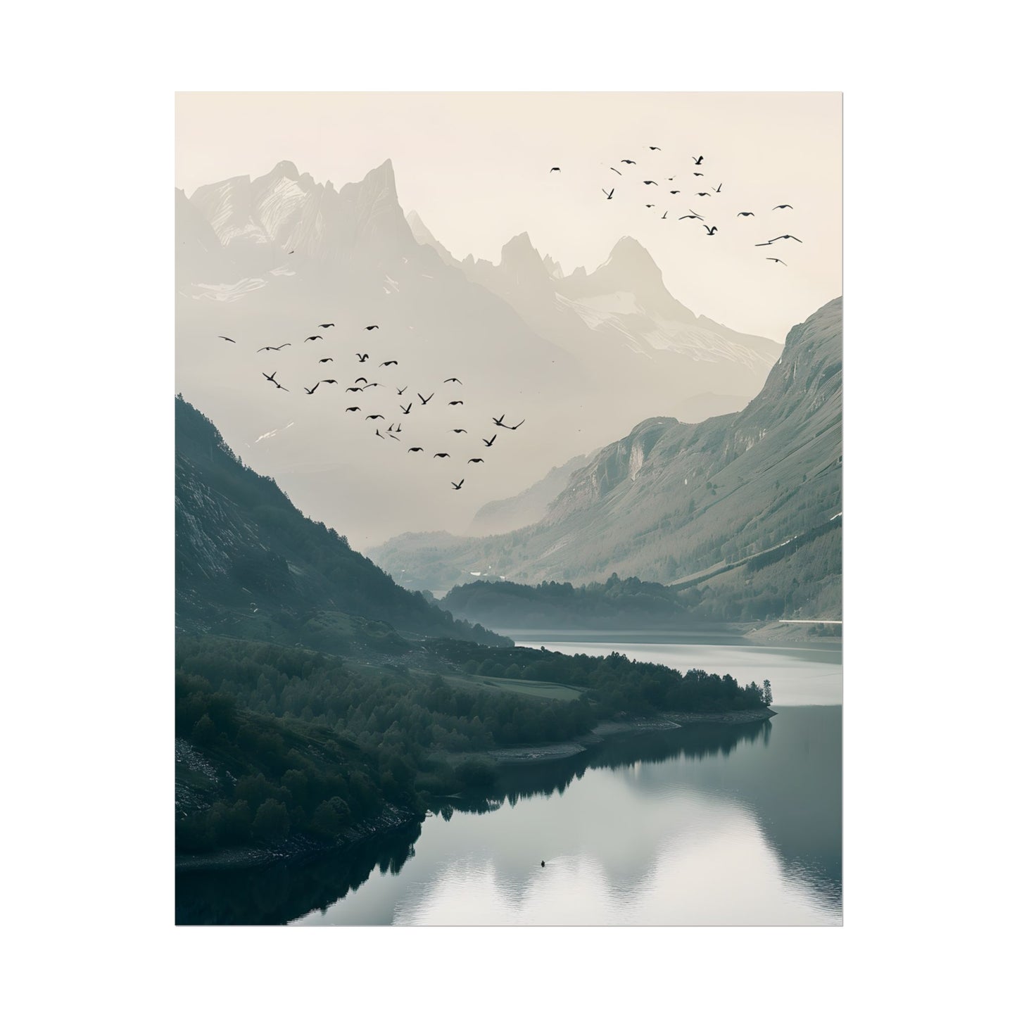 Serene Mountain Lake: A Peaceful Nature Artwork - Poster