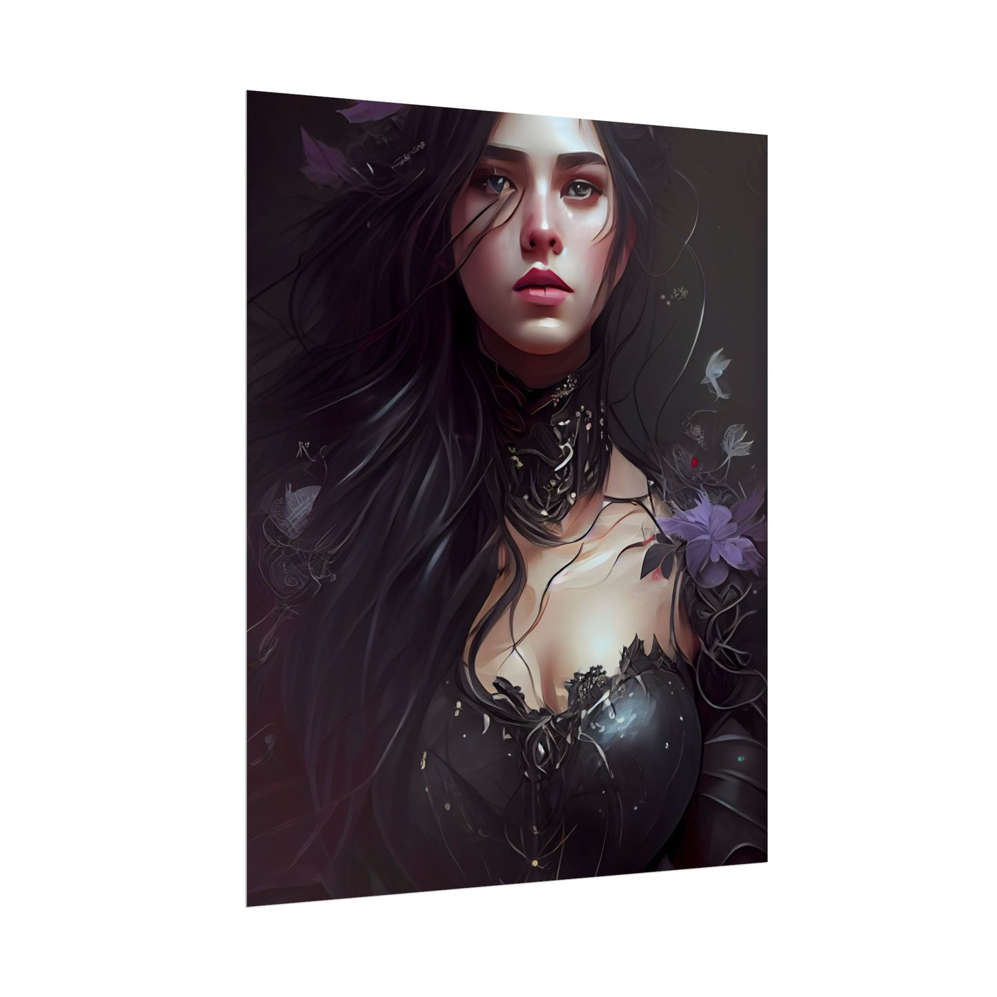 Striking Woman Portrait: Black Hair Artwork - Poster