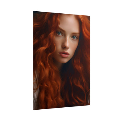 Feminine Portrait: Redheaded Woman in Light Blue - Poster